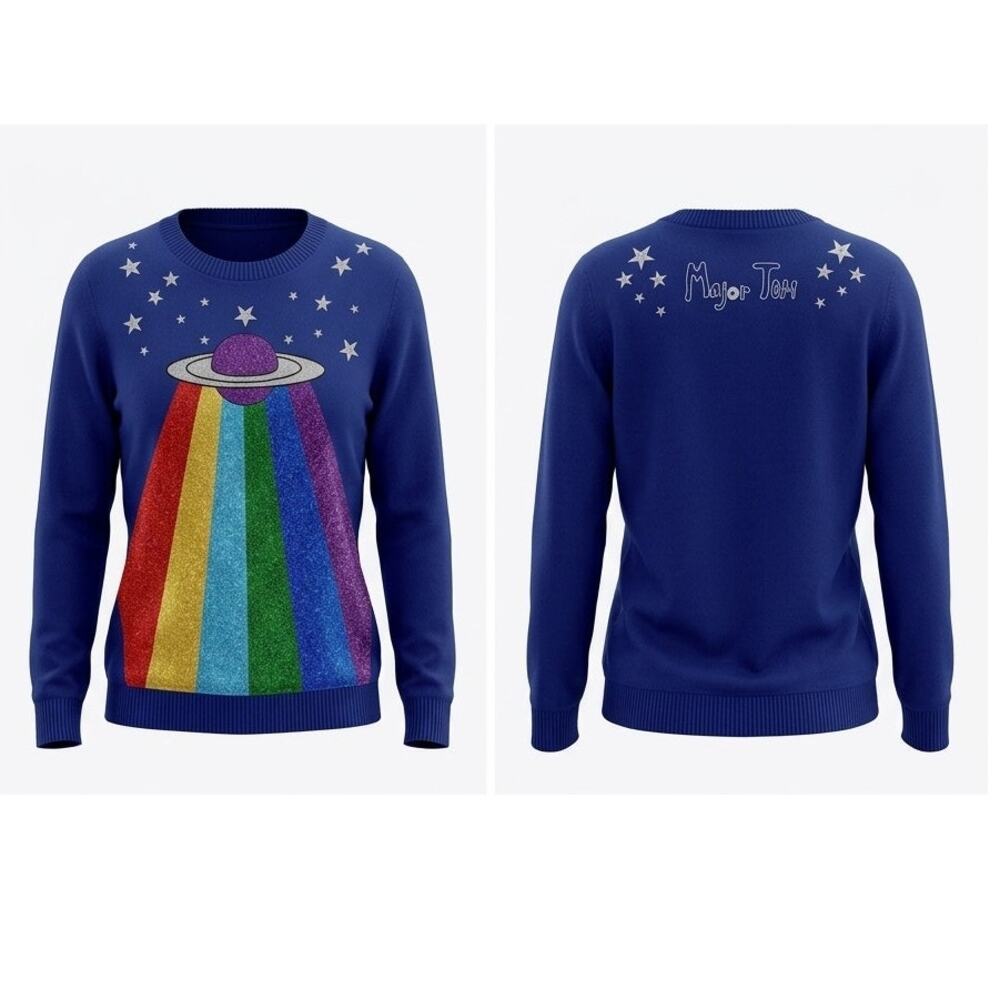 Stoned Immaculate Major Tom Wool Blend Bowie Rainbow Sweater Women Size L